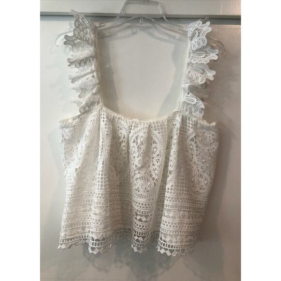 NEW Sold Out NWT Anthropologie White Ruffled Lace Square Neck Tank Ivory Bride‎ - Picture 7 of 16